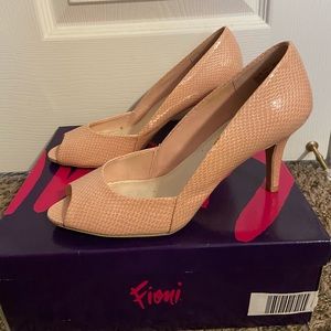 Light Pink Snakeskin Open Toe Heels